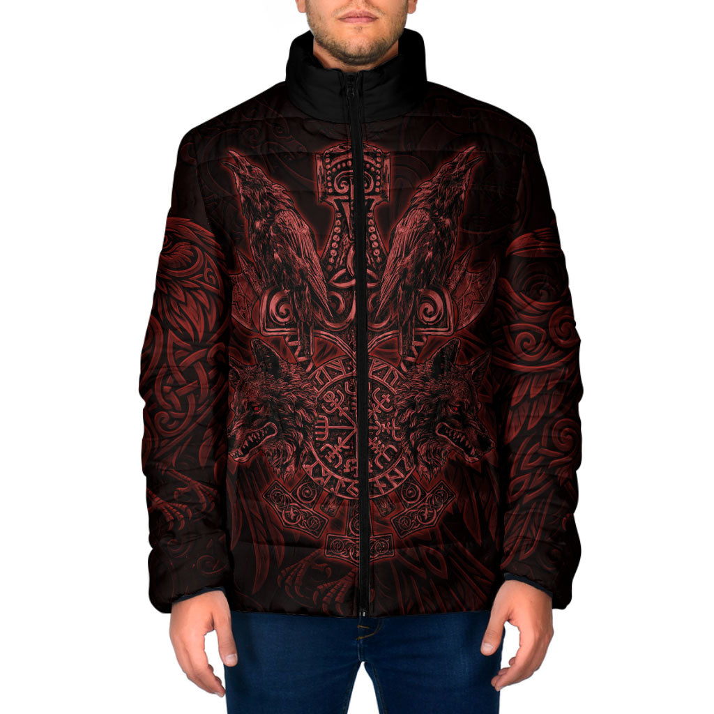 Huginn and Muninn with Fenrir and Vegvisir Padded Jacket Viking Runic Celtic Knot Dark Gothic Art