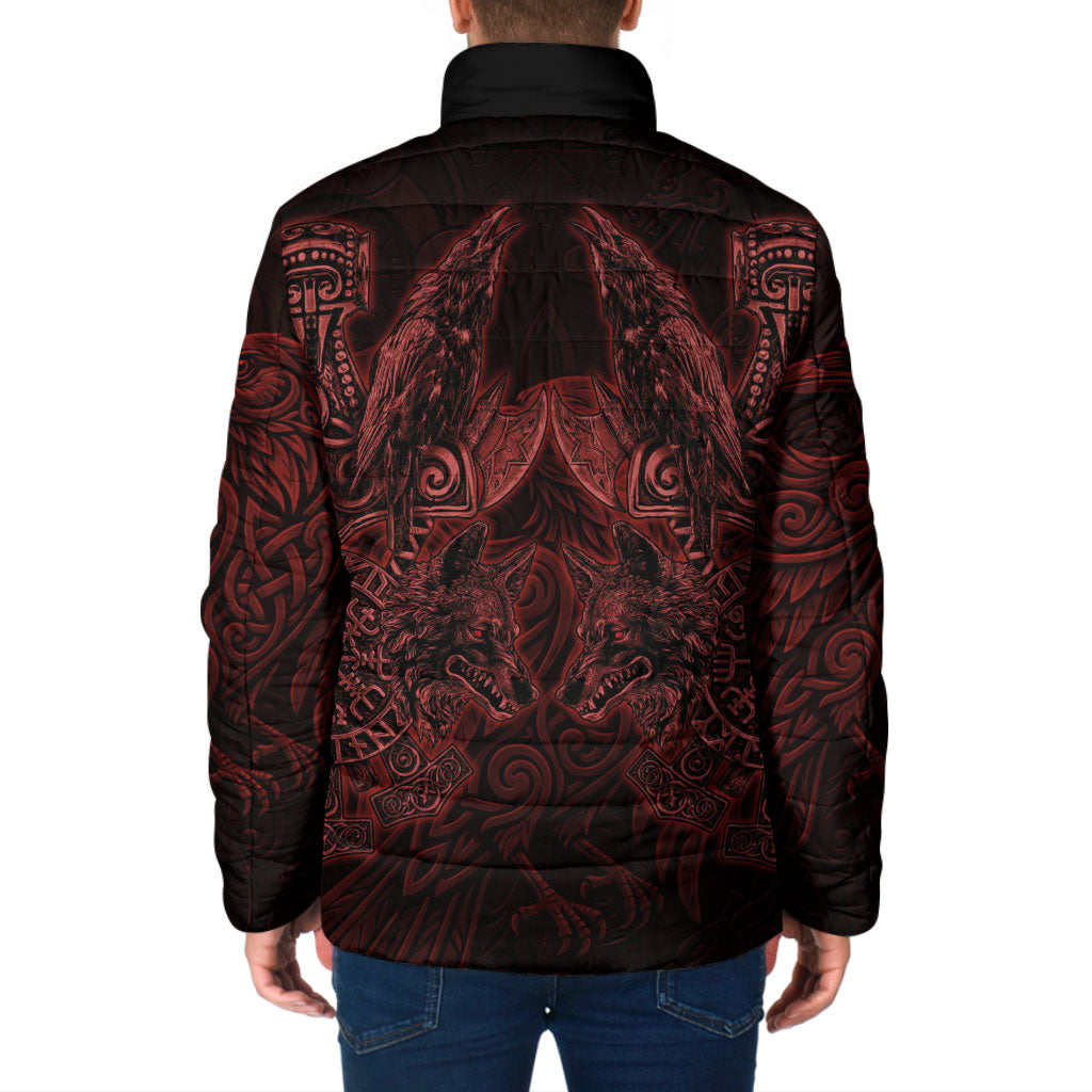 Huginn and Muninn with Fenrir and Vegvisir Padded Jacket Viking Runic Celtic Knot Dark Gothic Art