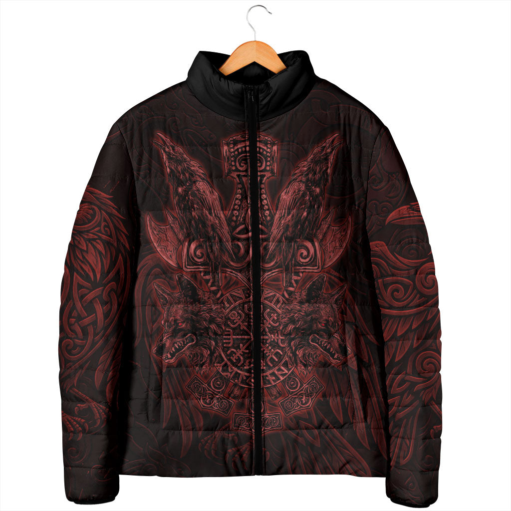 Huginn and Muninn with Fenrir and Vegvisir Padded Jacket Viking Runic Celtic Knot Dark Gothic Art