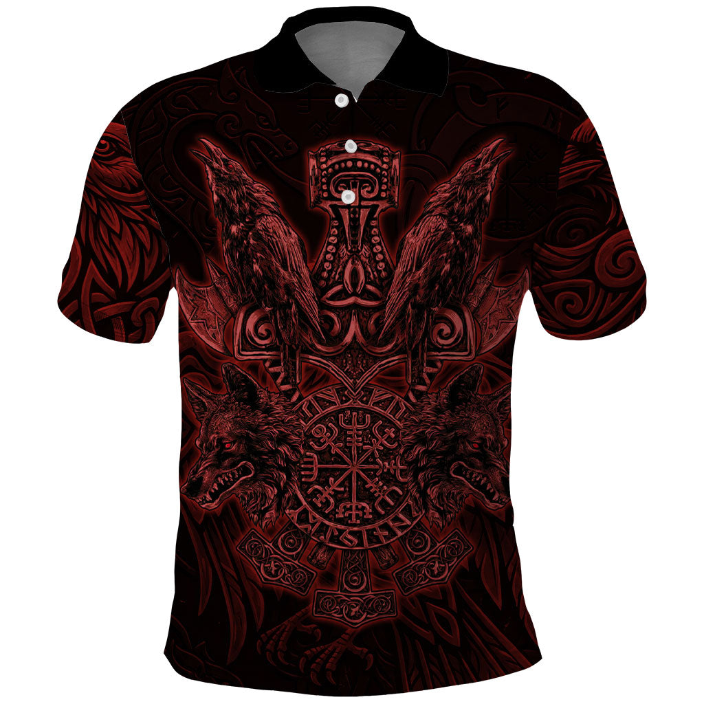 Huginn and Muninn with Fenrir and Vegvisir Polo Shirt Viking Runic Celtic Knot Dark Gothic Art