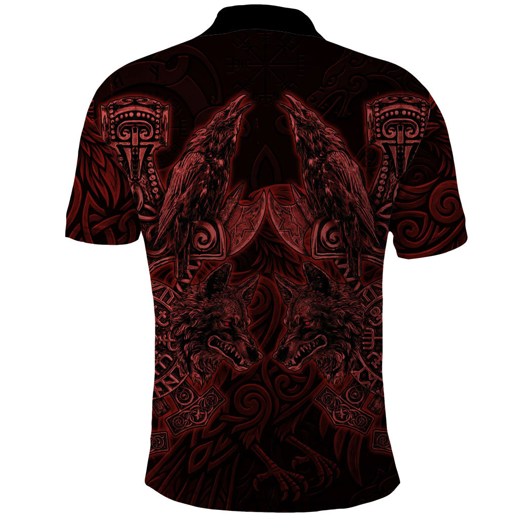Huginn and Muninn with Fenrir and Vegvisir Polo Shirt Viking Runic Celtic Knot Dark Gothic Art