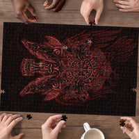Huginn and Muninn with Fenrir and Vegvisir Puzzle Viking Runic Celtic Knot Dark Gothic Art