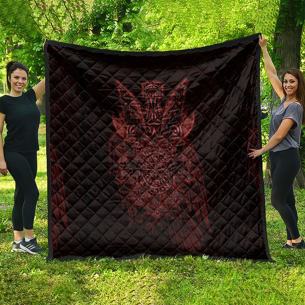 Huginn and Muninn with Fenrir and Vegvisir Quilt Viking Runic Celtic Knot Dark Gothic Art