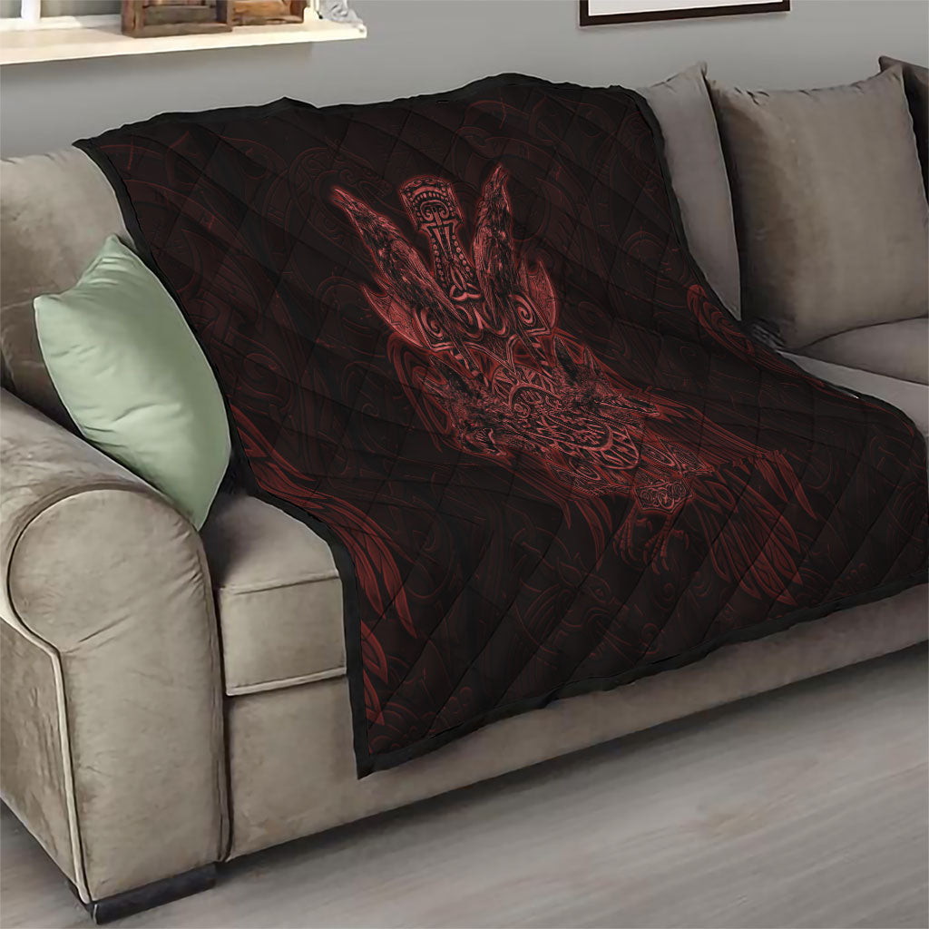 Huginn and Muninn with Fenrir and Vegvisir Quilt Viking Runic Celtic Knot Dark Gothic Art