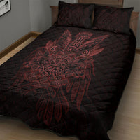 Huginn and Muninn with Fenrir and Vegvisir Quilt Bed Set Viking Runic Celtic Knot Dark Gothic Art