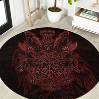 Huginn and Muninn with Fenrir and Vegvisir Round Carpet Viking Runic Celtic Knot Dark Gothic Art