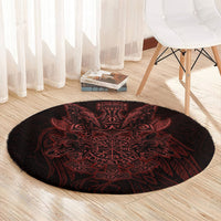 Huginn and Muninn with Fenrir and Vegvisir Round Carpet Viking Runic Celtic Knot Dark Gothic Art