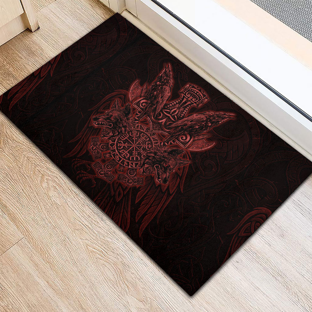 Huginn and Muninn with Fenrir and Vegvisir Rubber Doormat Viking Runic Celtic Knot Dark Gothic Art
