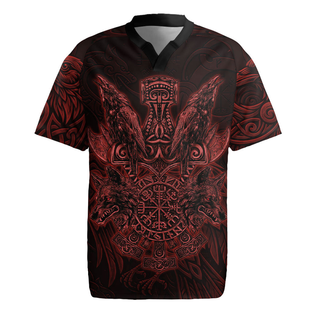 Huginn and Muninn with Fenrir and Vegvisir Rugby Jersey Viking Runic Celtic Knot Dark Gothic Art