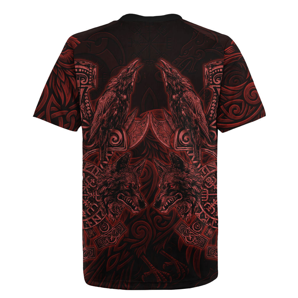 Huginn and Muninn with Fenrir and Vegvisir Rugby Jersey Viking Runic Celtic Knot Dark Gothic Art