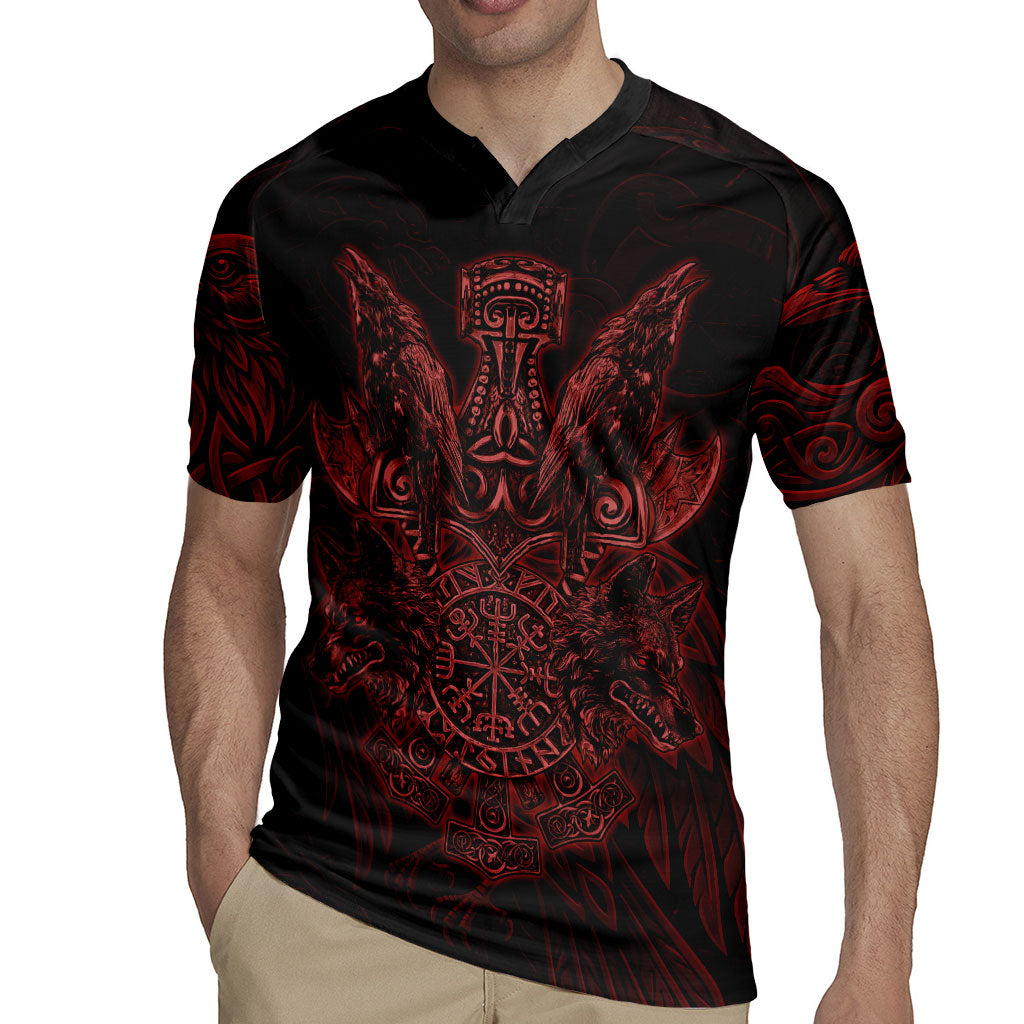 Huginn and Muninn with Fenrir and Vegvisir Rugby Jersey Viking Runic Celtic Knot Dark Gothic Art