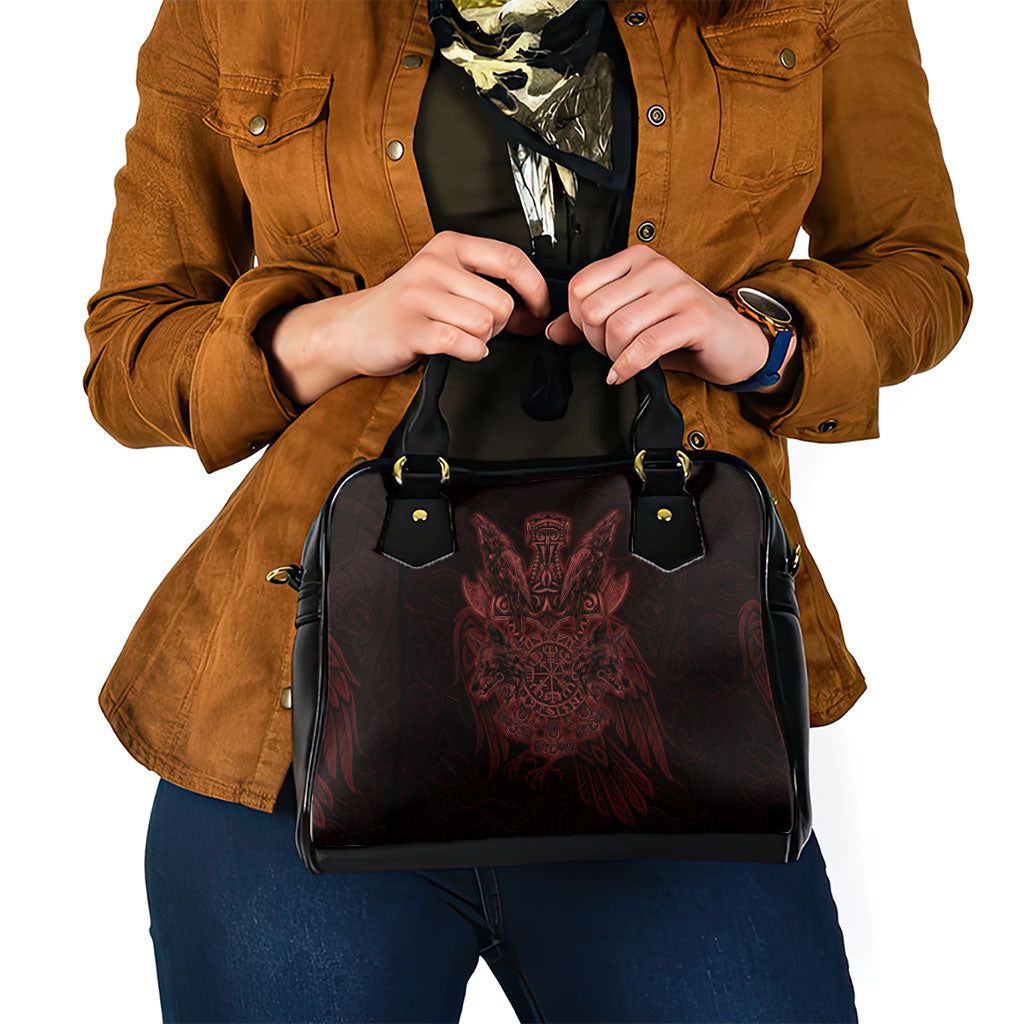 Huginn and Muninn with Fenrir and Vegvisir Shoulder Handbag Viking Runic Celtic Knot Dark Gothic Art