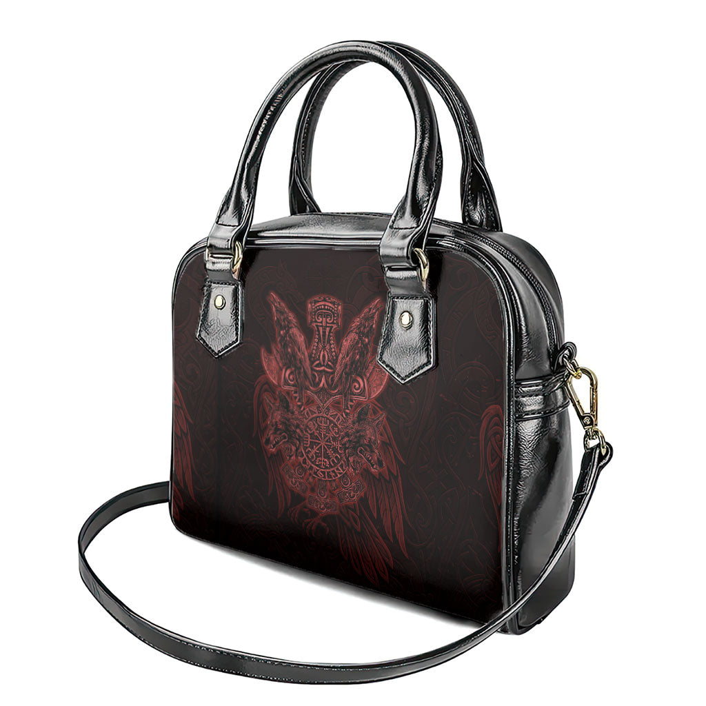 Huginn and Muninn with Fenrir and Vegvisir Shoulder Handbag Viking Runic Celtic Knot Dark Gothic Art