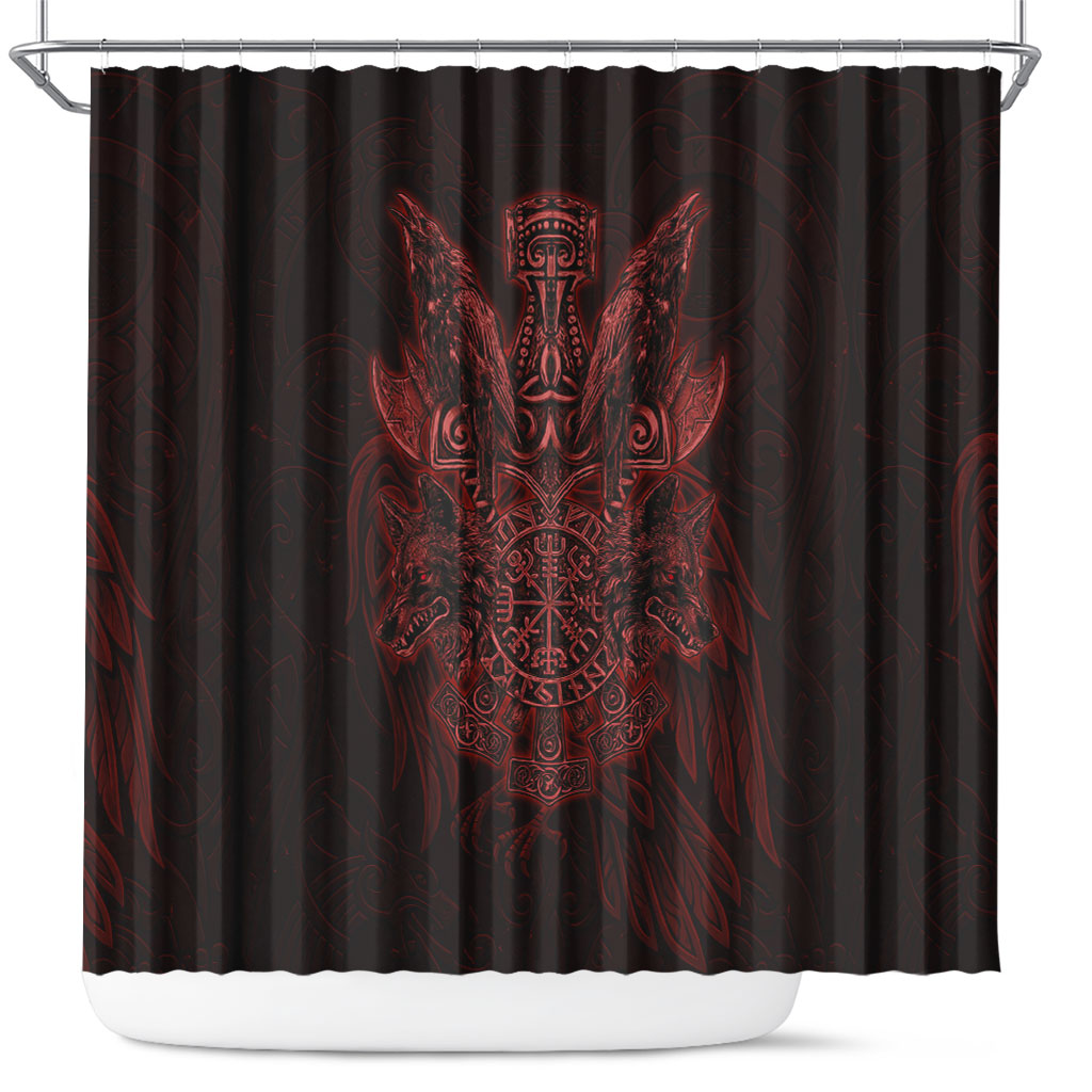 Huginn and Muninn with Fenrir and Vegvisir Shower Curtain Viking Runic Celtic Knot Dark Gothic Art
