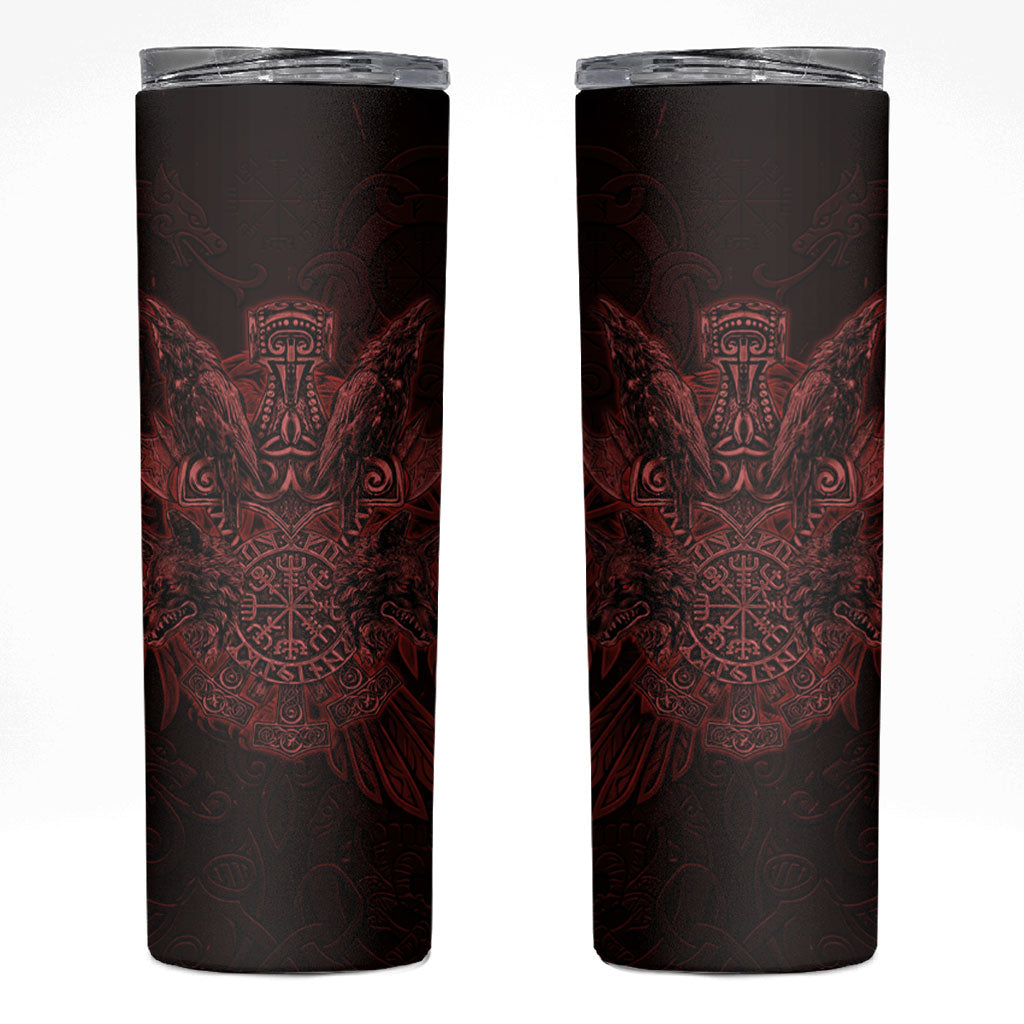 Huginn and Muninn with Fenrir and Vegvisir Skinny Tumbler Viking Runic Celtic Knot Dark Gothic Art