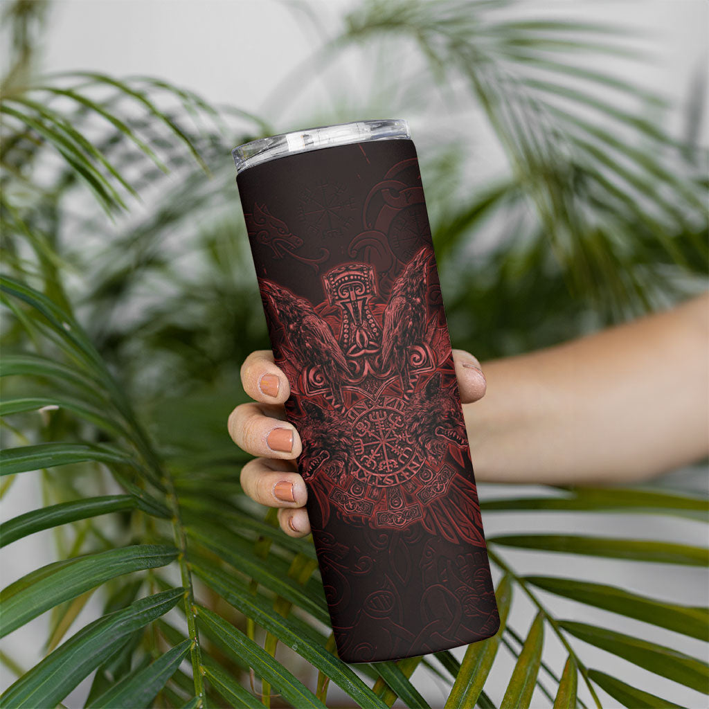 Huginn and Muninn with Fenrir and Vegvisir Skinny Tumbler Viking Runic Celtic Knot Dark Gothic Art