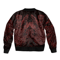 Huginn and Muninn with Fenrir and Vegvisir Sleeve Zip Bomber Jacket Viking Runic Celtic Knot Dark Gothic Art