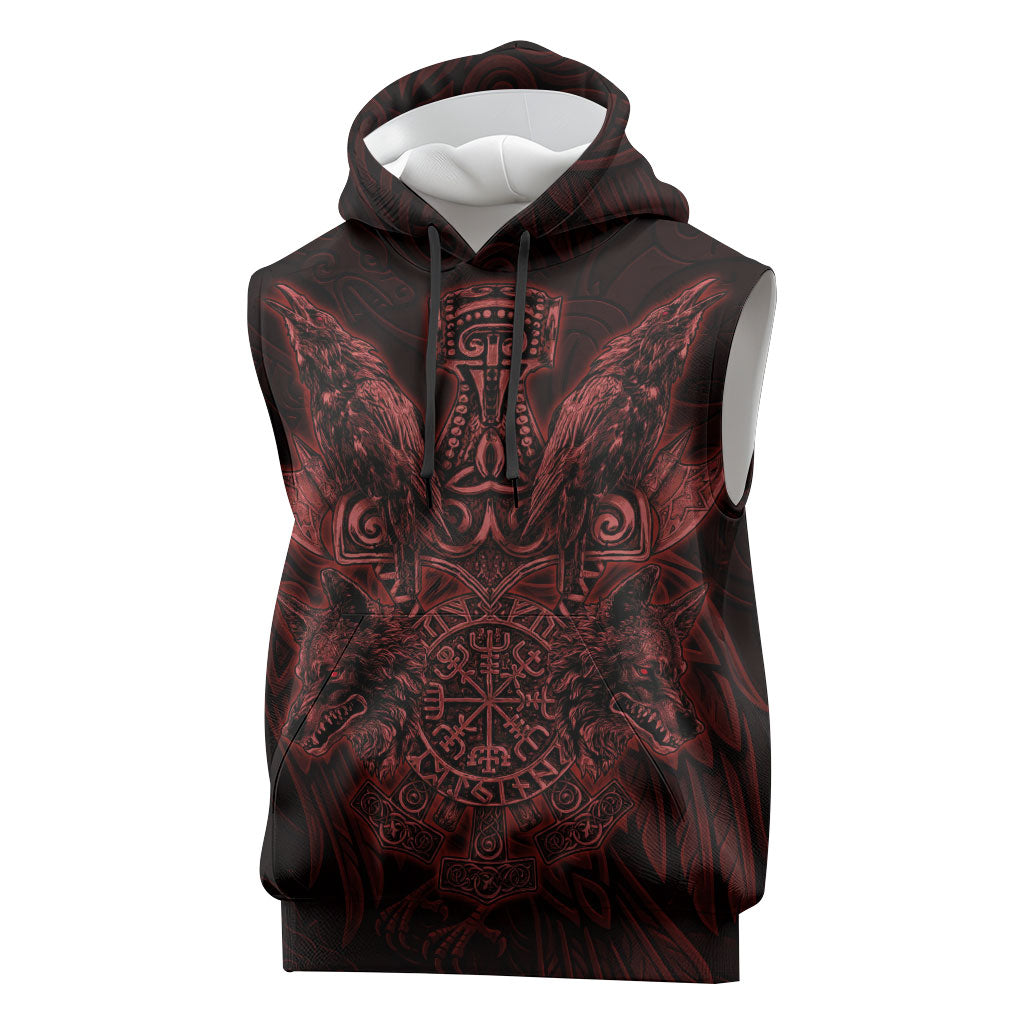 Huginn and Muninn with Fenrir and Vegvisir Sleeveless Hoodie Viking Runic Celtic Knot Dark Gothic Art