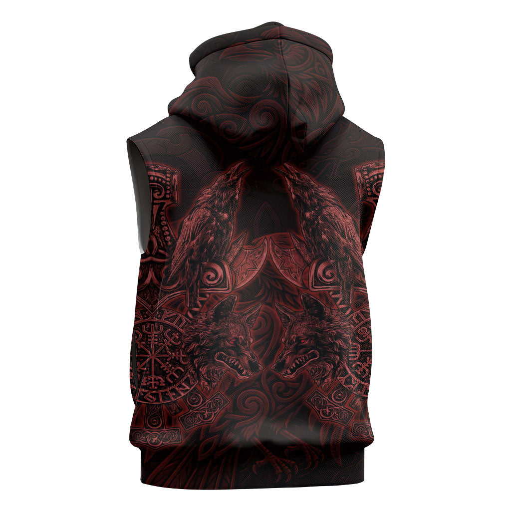 Huginn and Muninn with Fenrir and Vegvisir Sleeveless Hoodie Viking Runic Celtic Knot Dark Gothic Art