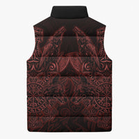 Huginn and Muninn with Fenrir and Vegvisir Sleeveless Puffer Jacket Viking Runic Celtic Knot Dark Gothic Art