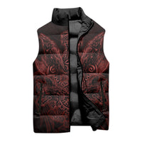 Huginn and Muninn with Fenrir and Vegvisir Sleeveless Puffer Jacket Viking Runic Celtic Knot Dark Gothic Art