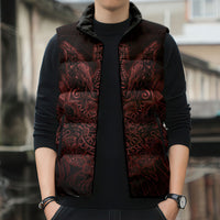 Huginn and Muninn with Fenrir and Vegvisir Sleeveless Puffer Jacket Viking Runic Celtic Knot Dark Gothic Art