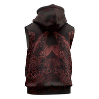 Huginn and Muninn with Fenrir and Vegvisir Sleeveless Zip Hoodie Viking Runic Celtic Knot Dark Gothic Art