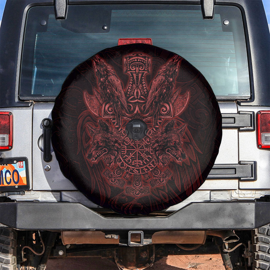 Huginn and Muninn with Fenrir and Vegvisir Spare Tire Cover Viking Runic Celtic Knot Dark Gothic Art
