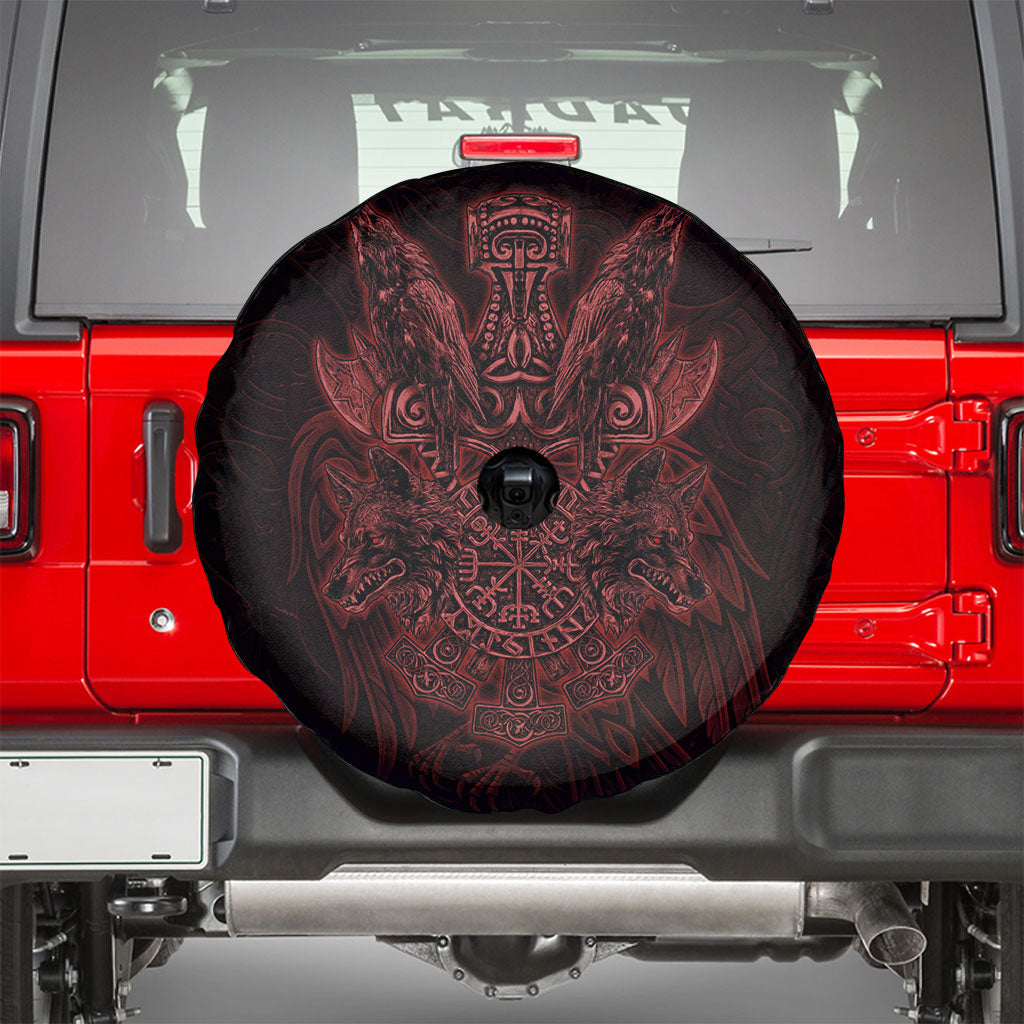 Huginn and Muninn with Fenrir and Vegvisir Spare Tire Cover Viking Runic Celtic Knot Dark Gothic Art