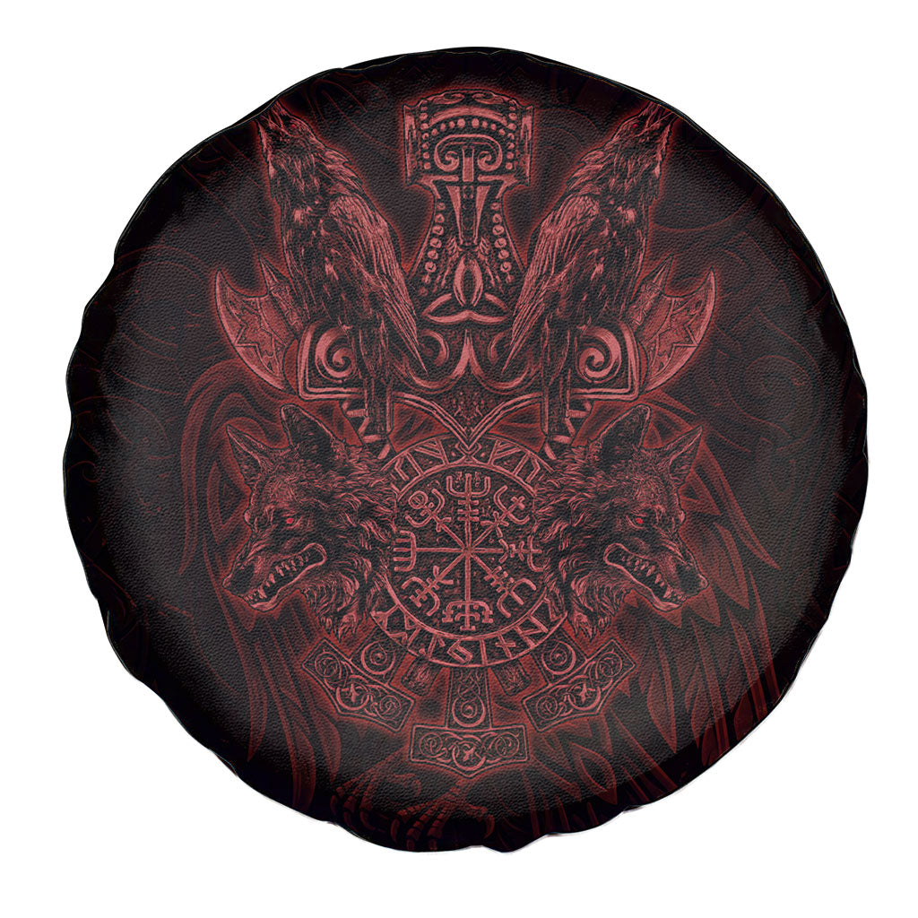 Huginn and Muninn with Fenrir and Vegvisir Spare Tire Cover Viking Runic Celtic Knot Dark Gothic Art
