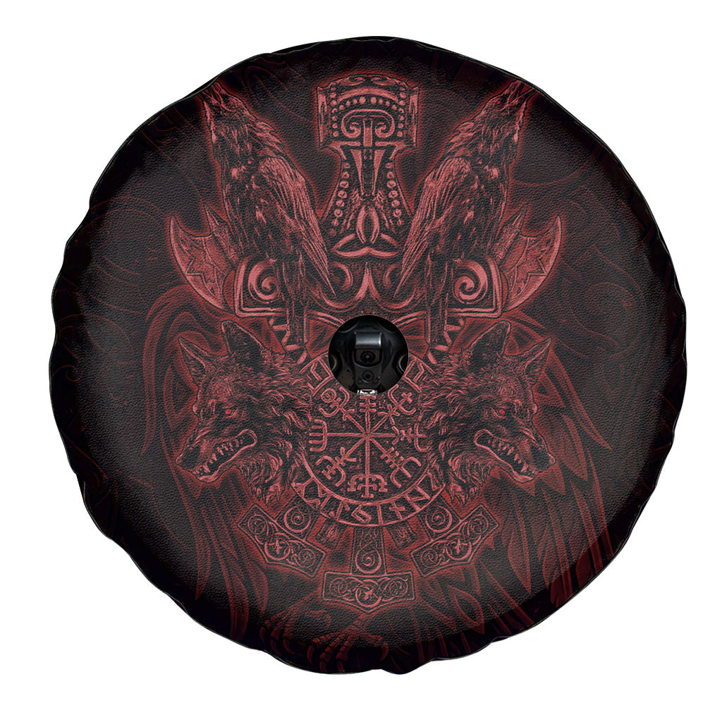 Huginn and Muninn with Fenrir and Vegvisir Spare Tire Cover Viking Runic Celtic Knot Dark Gothic Art