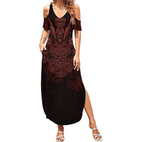 Huginn and Muninn with Fenrir and Vegvisir Summer Maxi Dress Viking Runic Celtic Knot Dark Gothic Art