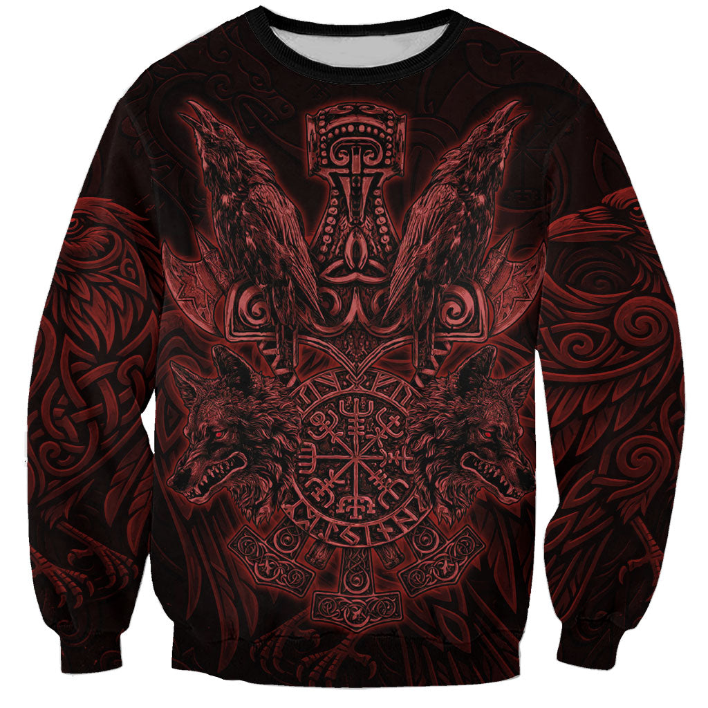 Huginn and Muninn with Fenrir and Vegvisir Sweatshirt Viking Runic Celtic Knot Dark Gothic Art