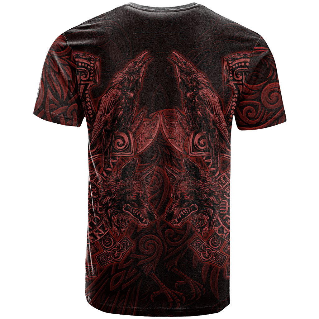 Huginn and Muninn with Fenrir and Vegvisir T Shirt Viking Runic Celtic Knot Dark Gothic Art