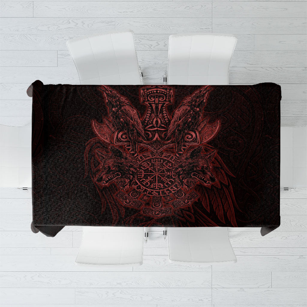 Huginn and Muninn with Fenrir and Vegvisir Tablecloth Viking Runic Celtic Knot Dark Gothic Art