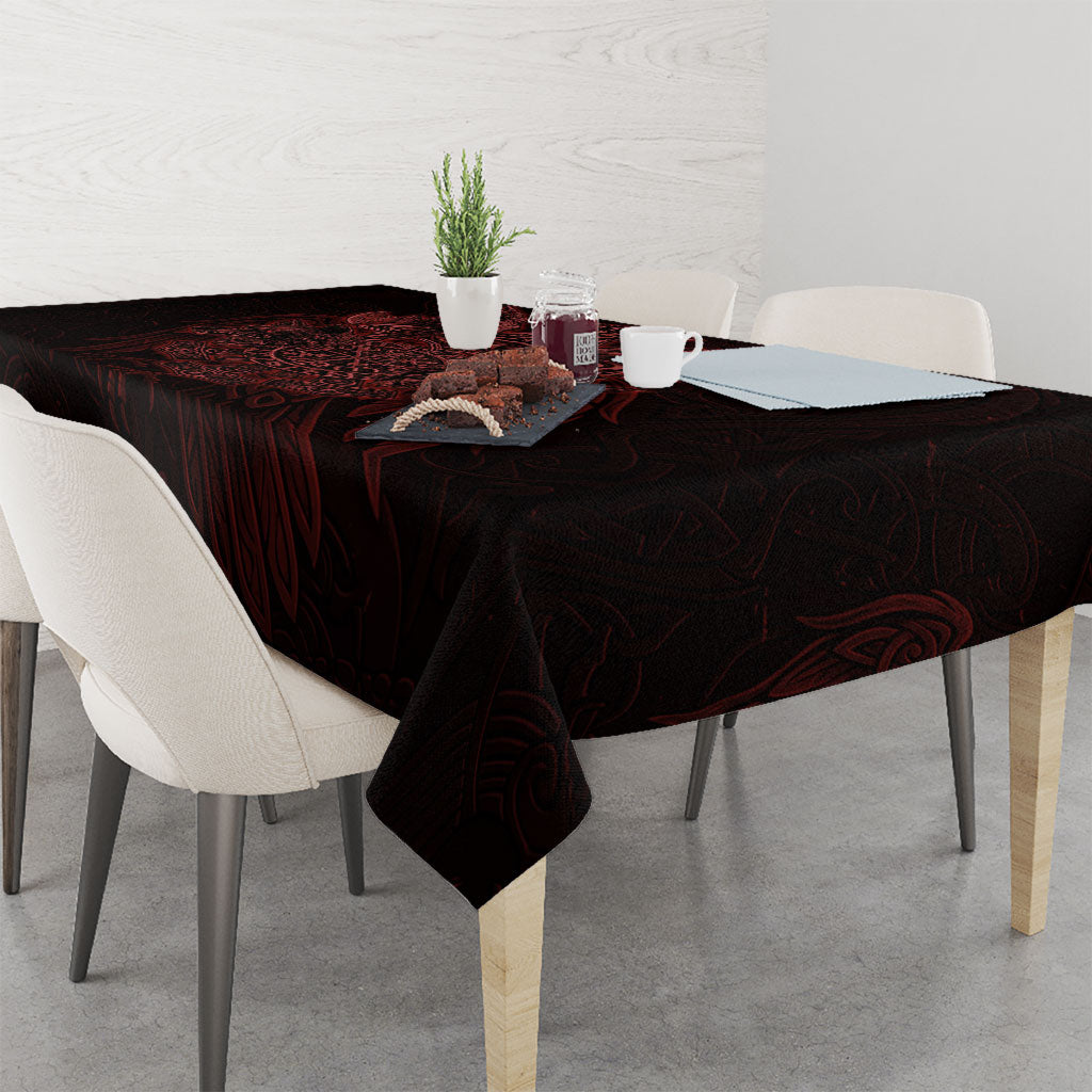 Huginn and Muninn with Fenrir and Vegvisir Tablecloth Viking Runic Celtic Knot Dark Gothic Art