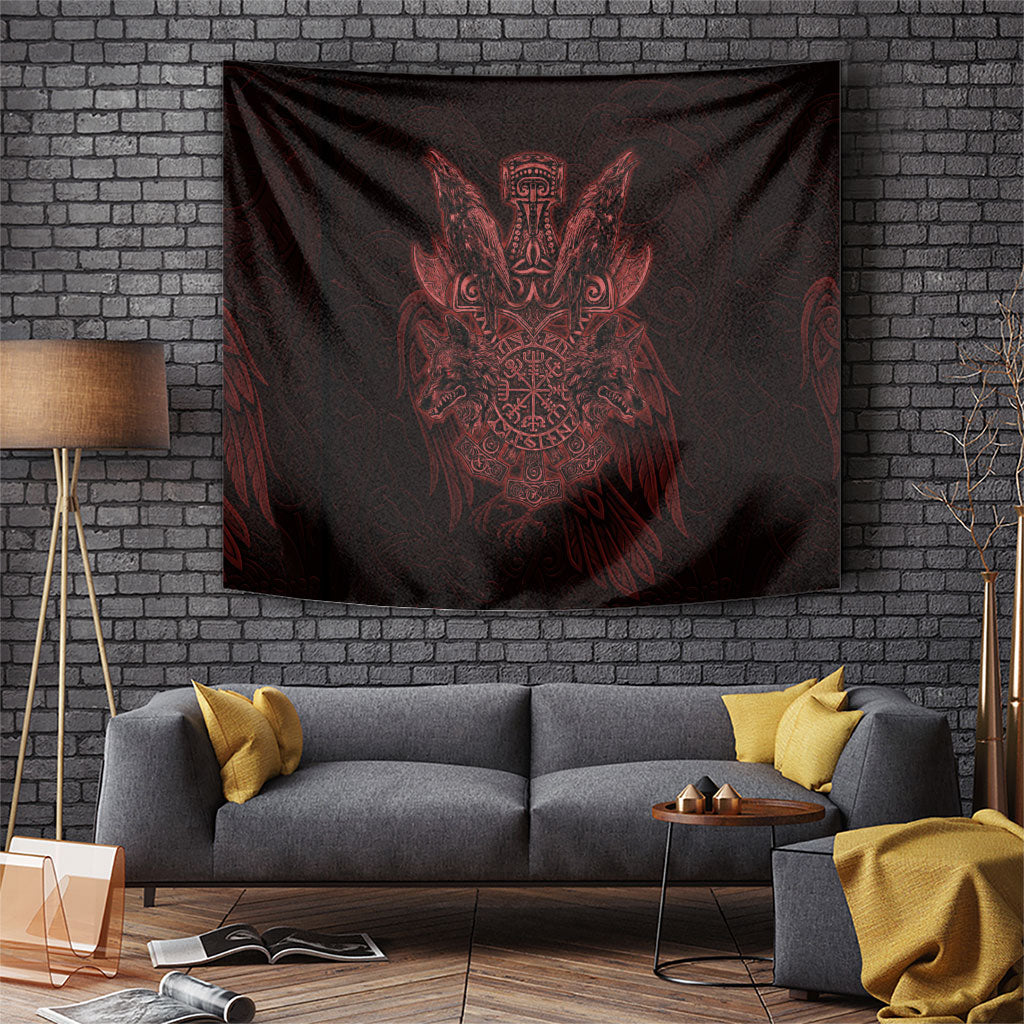 Huginn and Muninn with Fenrir and Vegvisir Tapestry Viking Runic Celtic Knot Dark Gothic Art