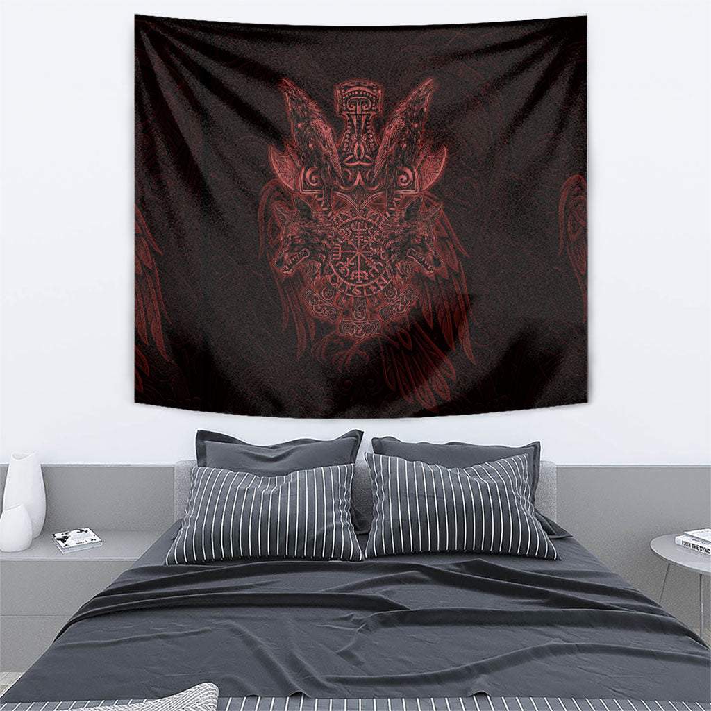 Huginn and Muninn with Fenrir and Vegvisir Tapestry Viking Runic Celtic Knot Dark Gothic Art