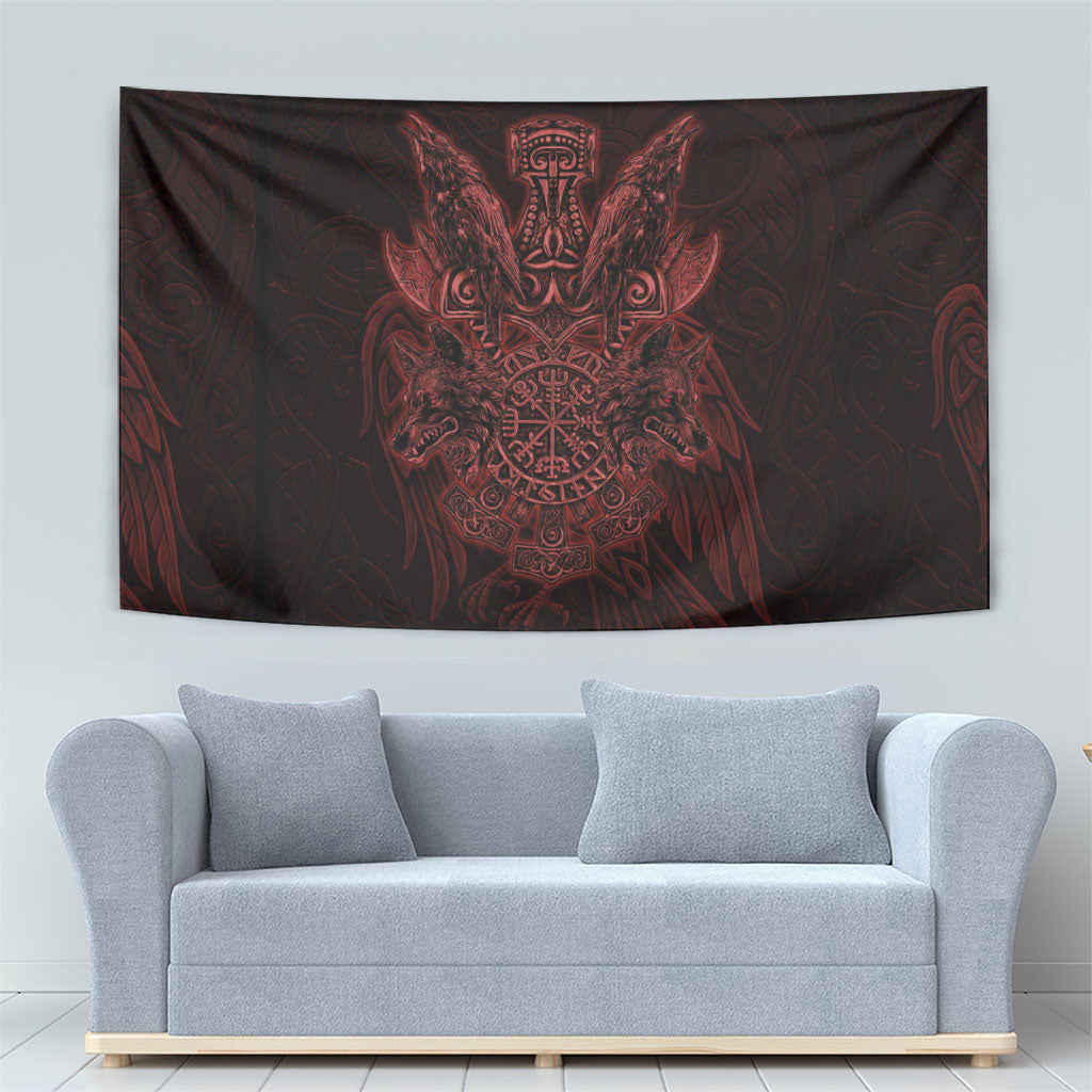 Huginn and Muninn with Fenrir and Vegvisir Tapestry Viking Runic Celtic Knot Dark Gothic Art