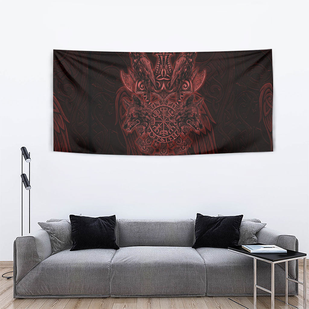 Huginn and Muninn with Fenrir and Vegvisir Tapestry Viking Runic Celtic Knot Dark Gothic Art