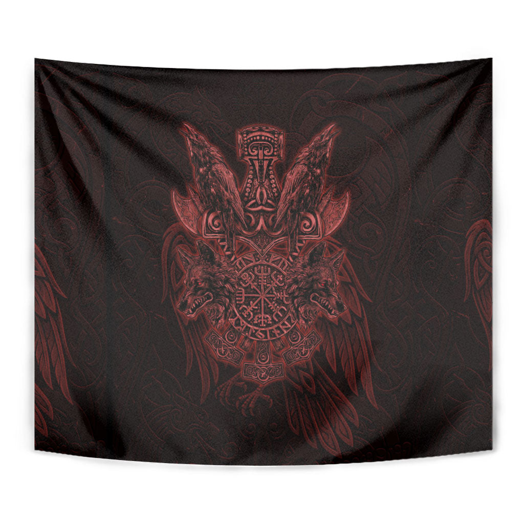 Huginn and Muninn with Fenrir and Vegvisir Tapestry Viking Runic Celtic Knot Dark Gothic Art
