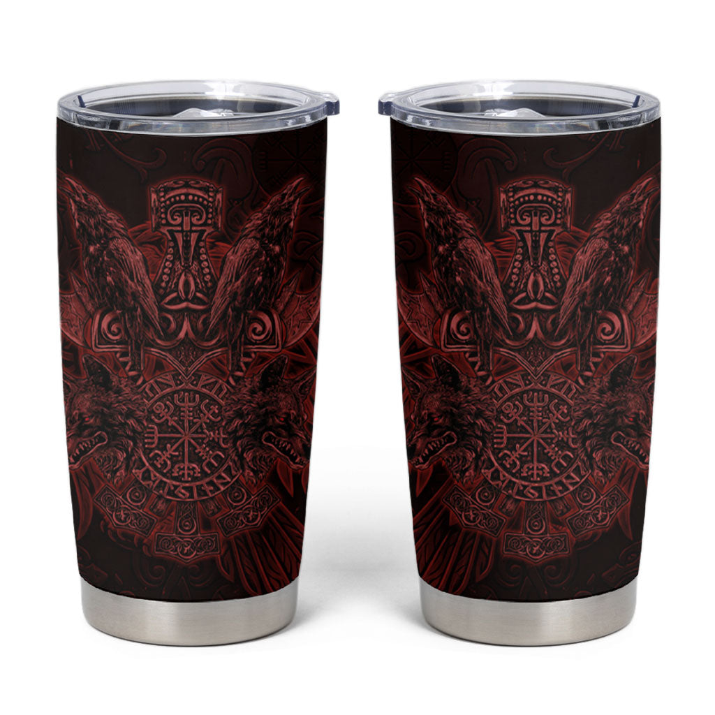 Huginn and Muninn with Fenrir and Vegvisir Tumbler Cup Viking Runic Celtic Knot Dark Gothic Art