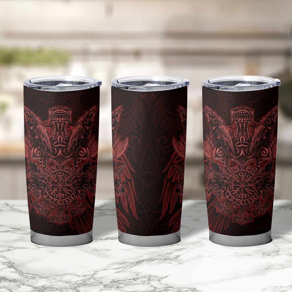 Huginn and Muninn with Fenrir and Vegvisir Tumbler Cup Viking Runic Celtic Knot Dark Gothic Art