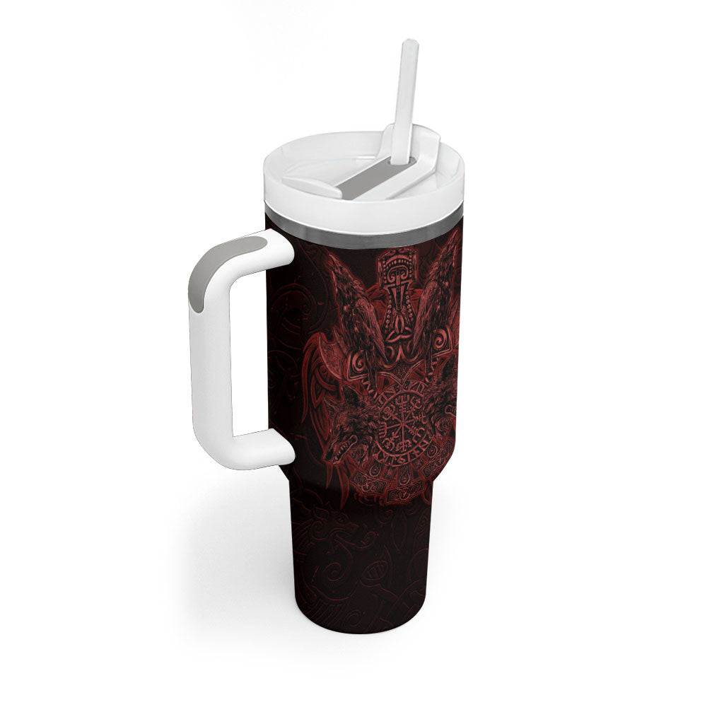 Huginn and Muninn with Fenrir and Vegvisir Tumbler With Handle Viking Runic Celtic Knot Dark Gothic Art