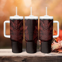 Huginn and Muninn with Fenrir and Vegvisir Tumbler With Handle Viking Runic Celtic Knot Dark Gothic Art