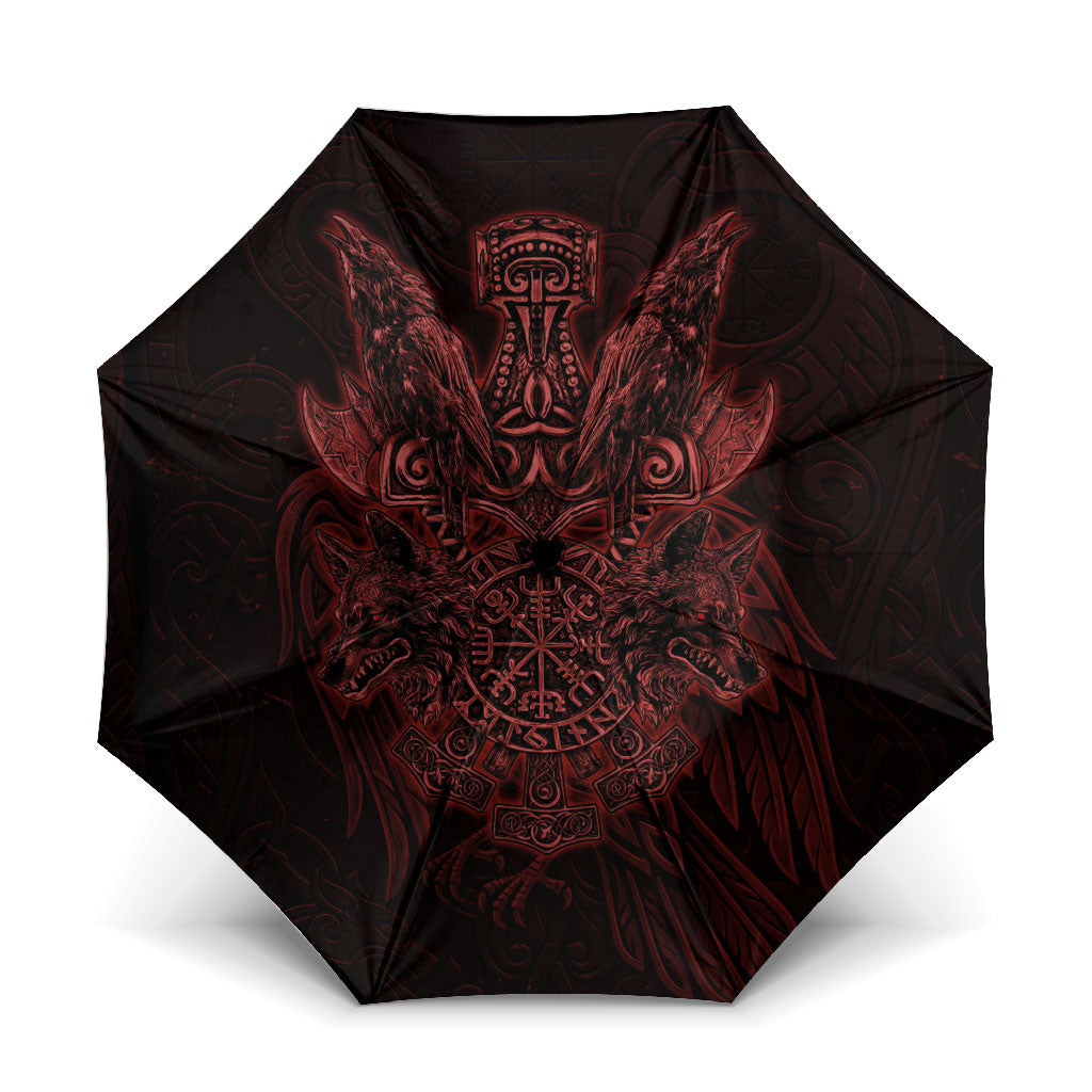 Huginn and Muninn with Fenrir and Vegvisir Umbrella Viking Runic Celtic Knot Dark Gothic Art