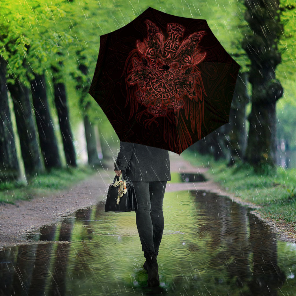 Huginn and Muninn with Fenrir and Vegvisir Umbrella Viking Runic Celtic Knot Dark Gothic Art