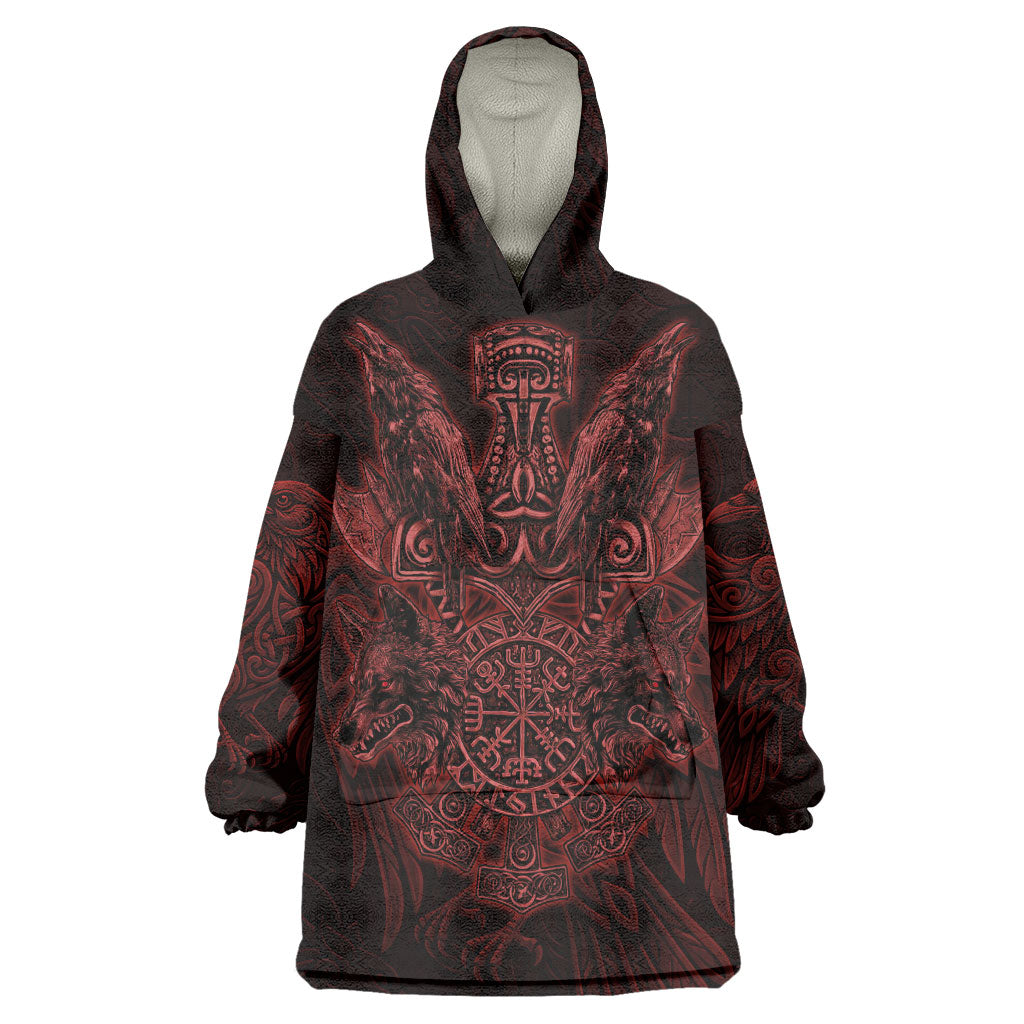Huginn and Muninn with Fenrir and Vegvisir Wearable Blanket Hoodie Viking Runic Celtic Knot Dark Gothic Art