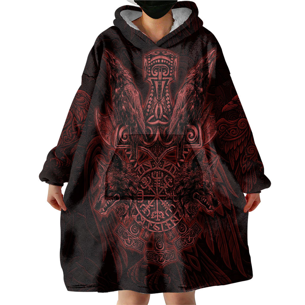Huginn and Muninn with Fenrir and Vegvisir Wearable Blanket Hoodie Viking Runic Celtic Knot Dark Gothic Art