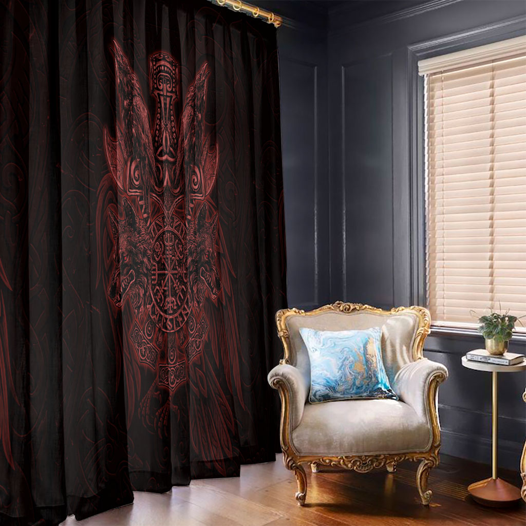 Huginn and Muninn with Fenrir and Vegvisir Window Curtain Viking Runic Celtic Knot Dark Gothic Art